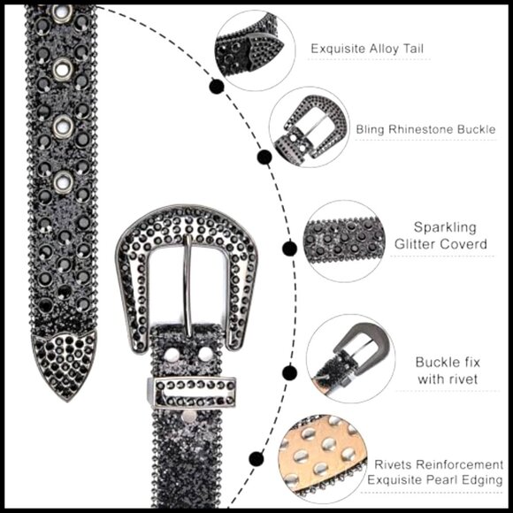 Rhinestone Studded Leather Belt Western Cowgirl Y2K Style Bling Accessory main image 4